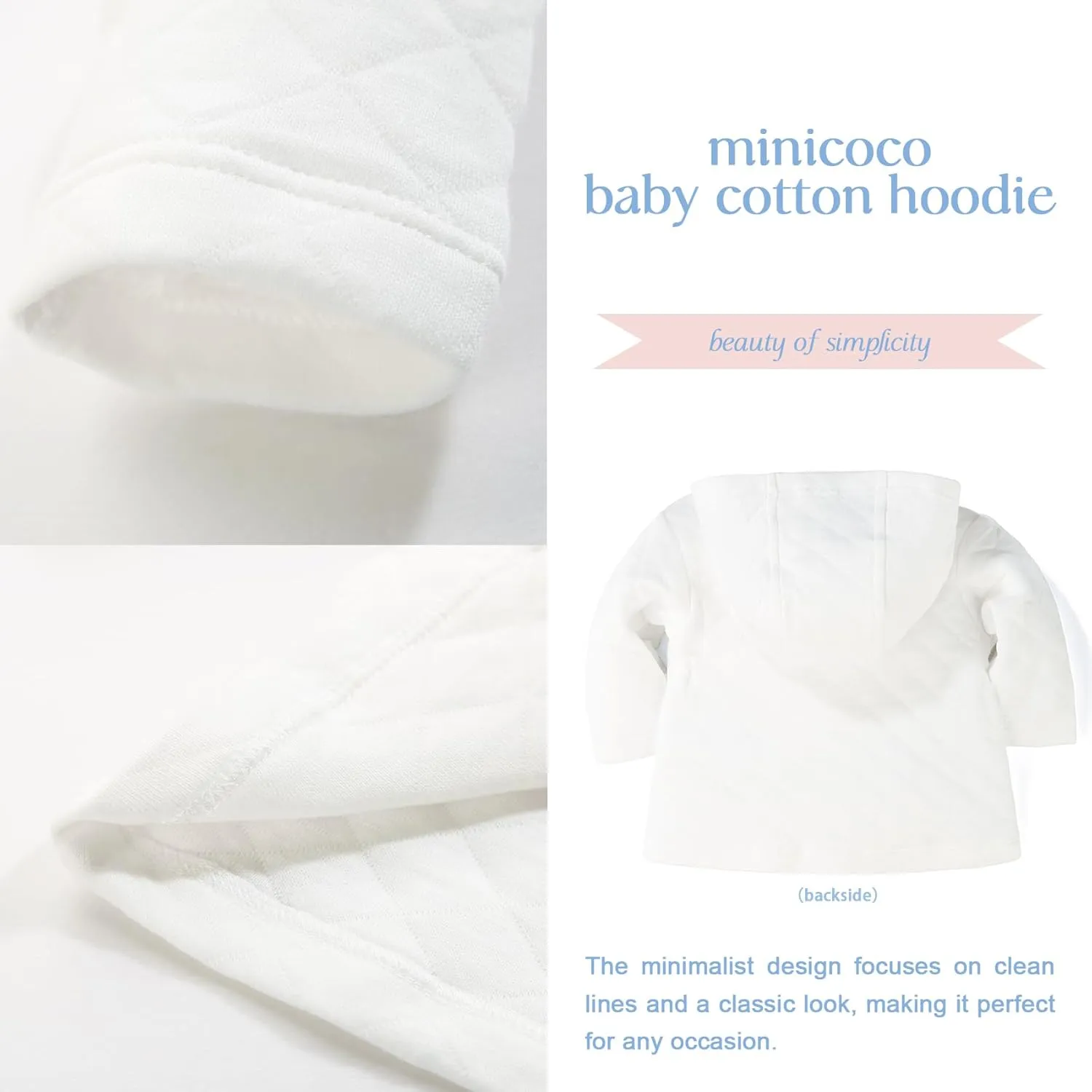 100% Cotton Baby Fall Hoodies Jacket, Comfortable Soft and Warm Baby Spring Jacket,0-24Months Solid-Coloured Coat