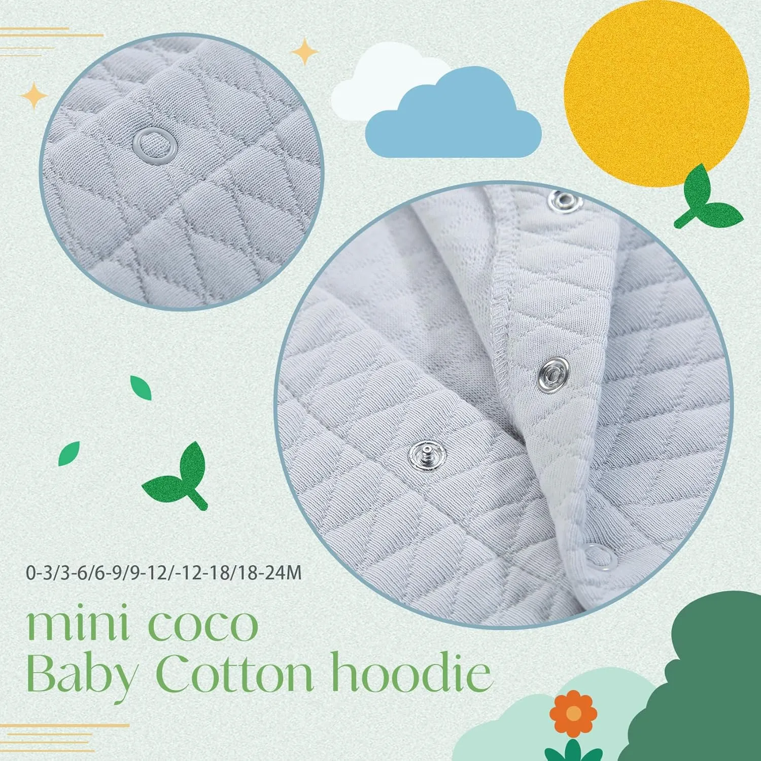 100% Cotton Baby Fall Hoodies Jacket, Comfortable Soft and Warm Baby Spring Jacket,0-24Months Solid-Coloured Coat
