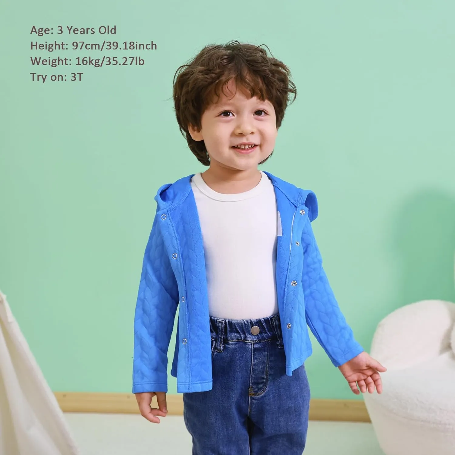 100% Cotton Baby Fall Hoodies Jacket, Comfortable Soft and Warm Baby Spring Jacket,0-24Months Solid-Coloured Coat