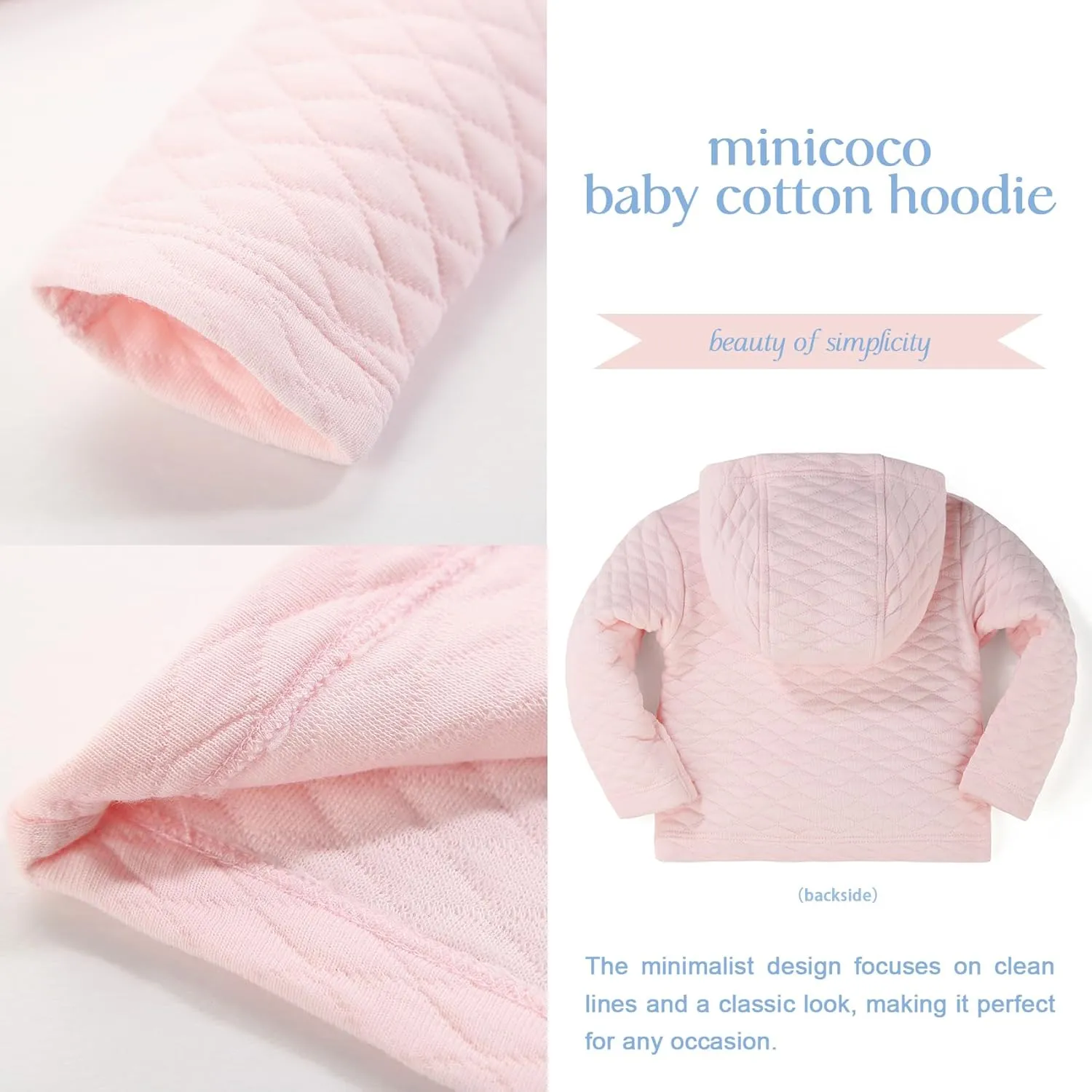 100% Cotton Baby Fall Hoodies Jacket, Comfortable Soft and Warm Baby Spring Jacket,0-24Months Solid-Coloured Coat