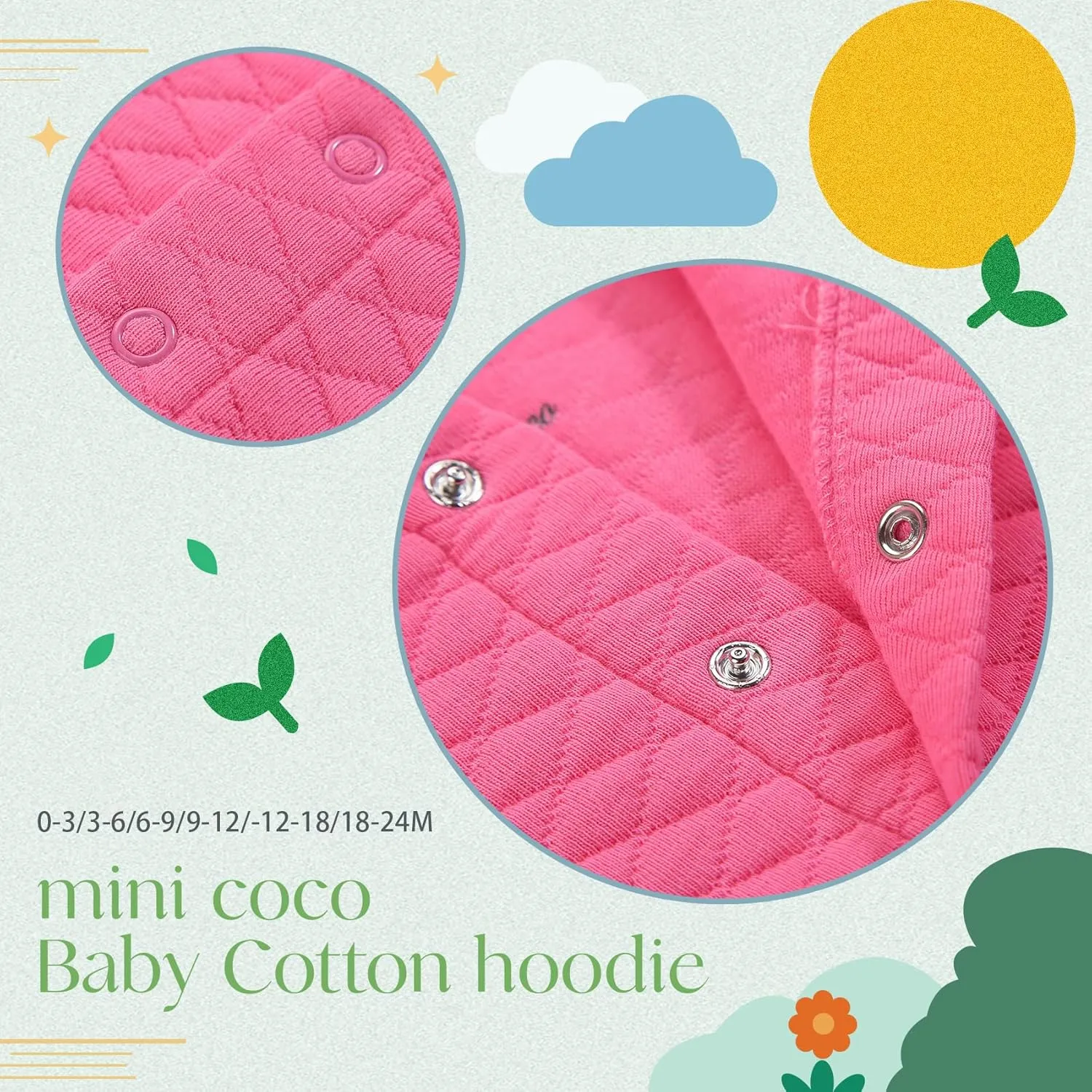 100% Cotton Baby Fall Hoodies Jacket, Comfortable Soft and Warm Baby Spring Jacket,0-24Months Solid-Coloured Coat