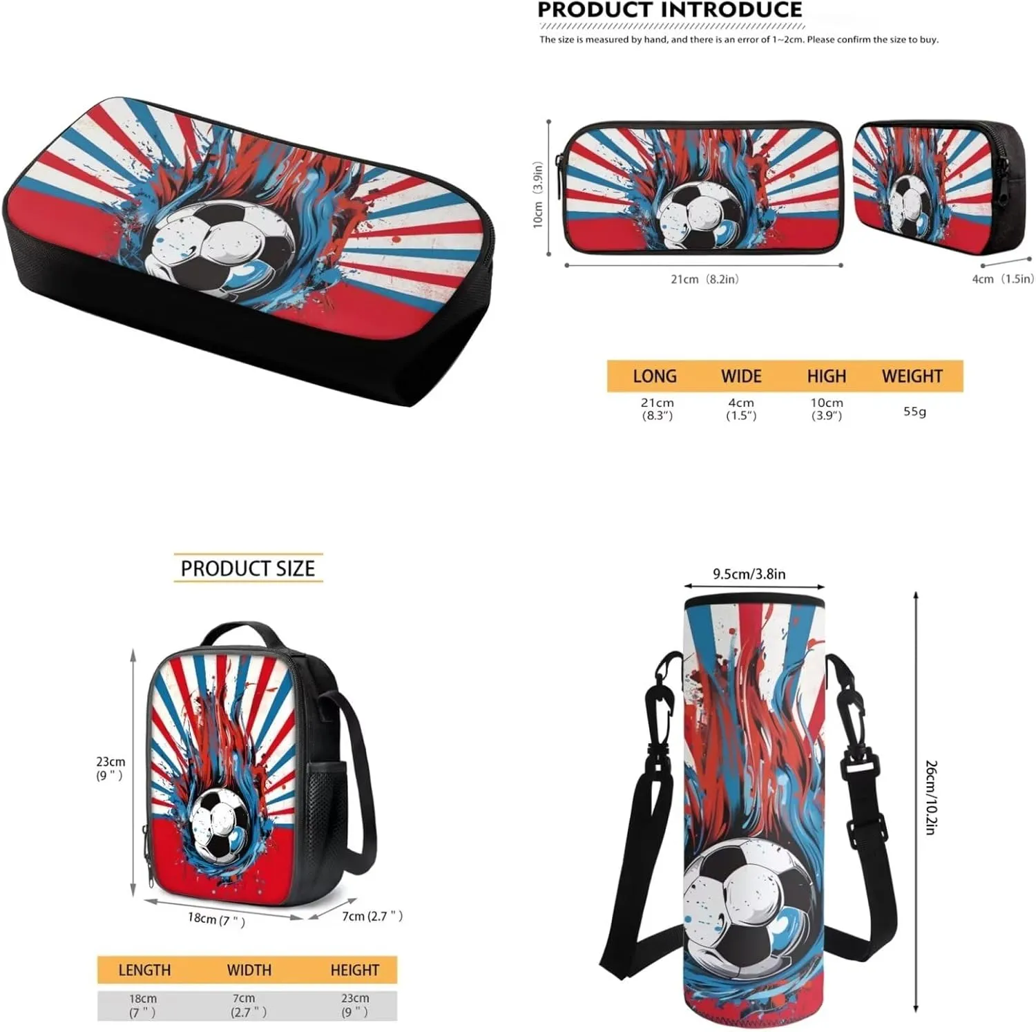17 Inch 4 Pieces Backpack School Laptop Bag Bookbag for Women Teens Students Office Picnic Travel Comfortable Unfading Large Capacity Adjustable Cool Football