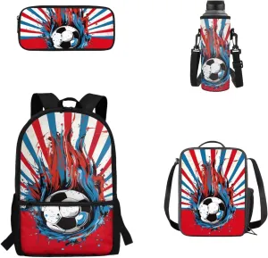 17 Inch 4 Pieces Backpack School Laptop Bag Bookbag for Women Teens Students Office Picnic Travel Comfortable Unfading Large Capacity Adjustable Cool Football