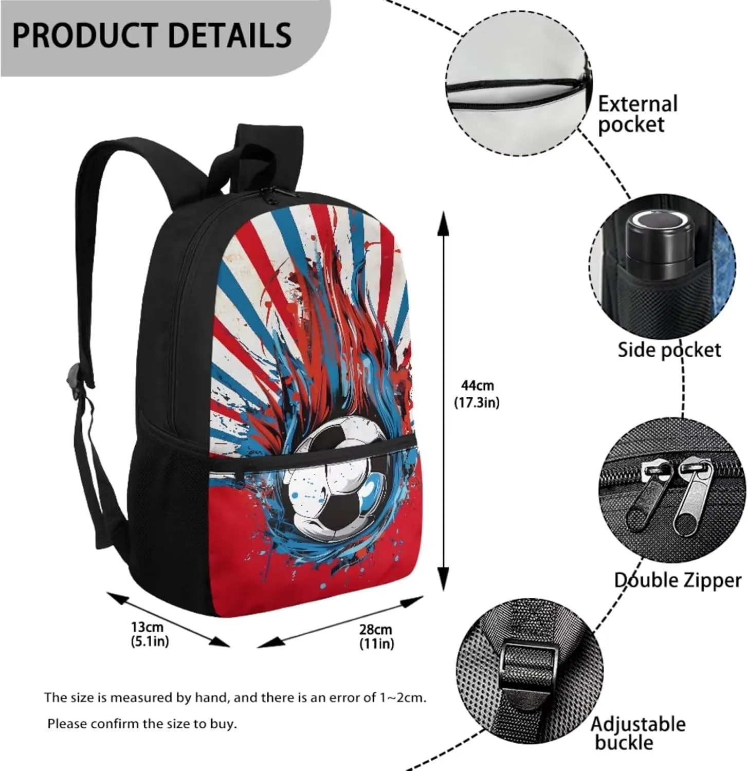 17 Inch 4 Pieces Backpack School Laptop Bag Bookbag for Women Teens Students Office Picnic Travel Comfortable Unfading Large Capacity Adjustable Cool Football