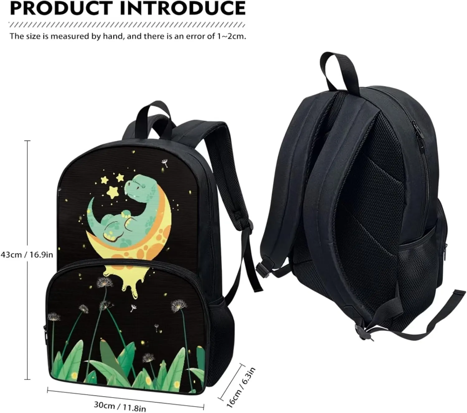 17 Inch Backpack Cartoon Dinosaur School Laptop Bag Bookbag for Women Teens Students Office Picnic Travel Comfortable Unfading Large Capacity Adjustable