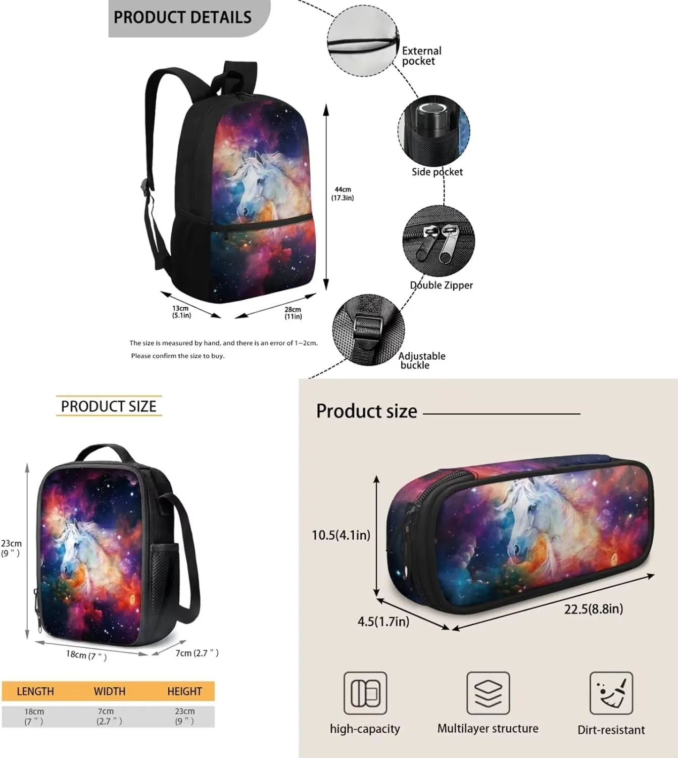 17 Inch Backpack School Laptop Bag Bookbag for Women Teens Students Office Picnic Travel Comfortable Unfading Large Capacity Adjustable Color Horse