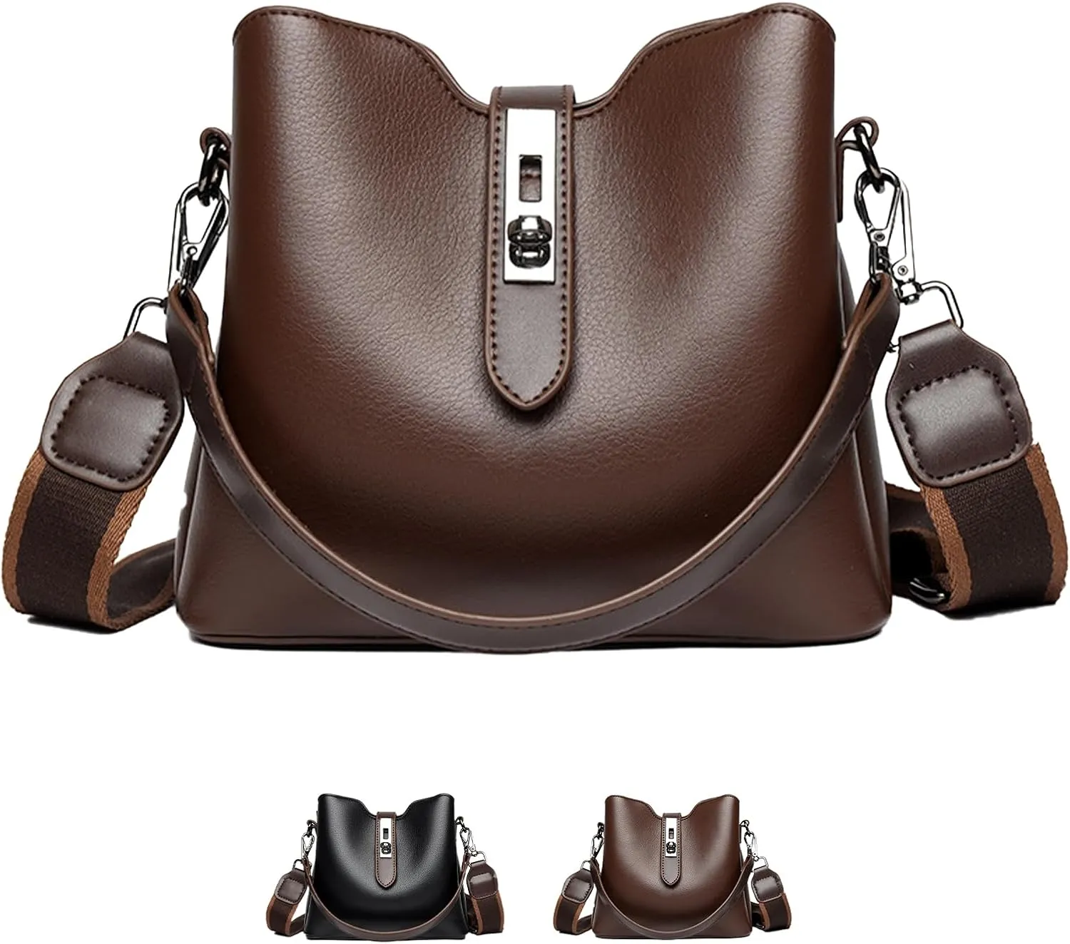2025 Three Straps Bucket Bag for Women, Fashion Crossbody Bag with Generous Capacity & Sophisticated Solid Color Design