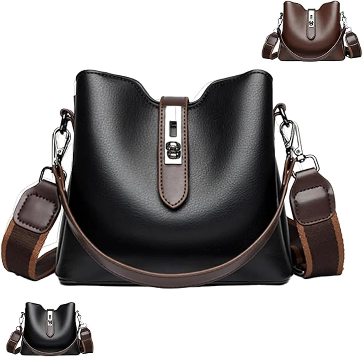 2025 Three Straps Bucket Bag for Women,Fashion Versatile Crossbody Bag, Sophisticated Solid Color Design