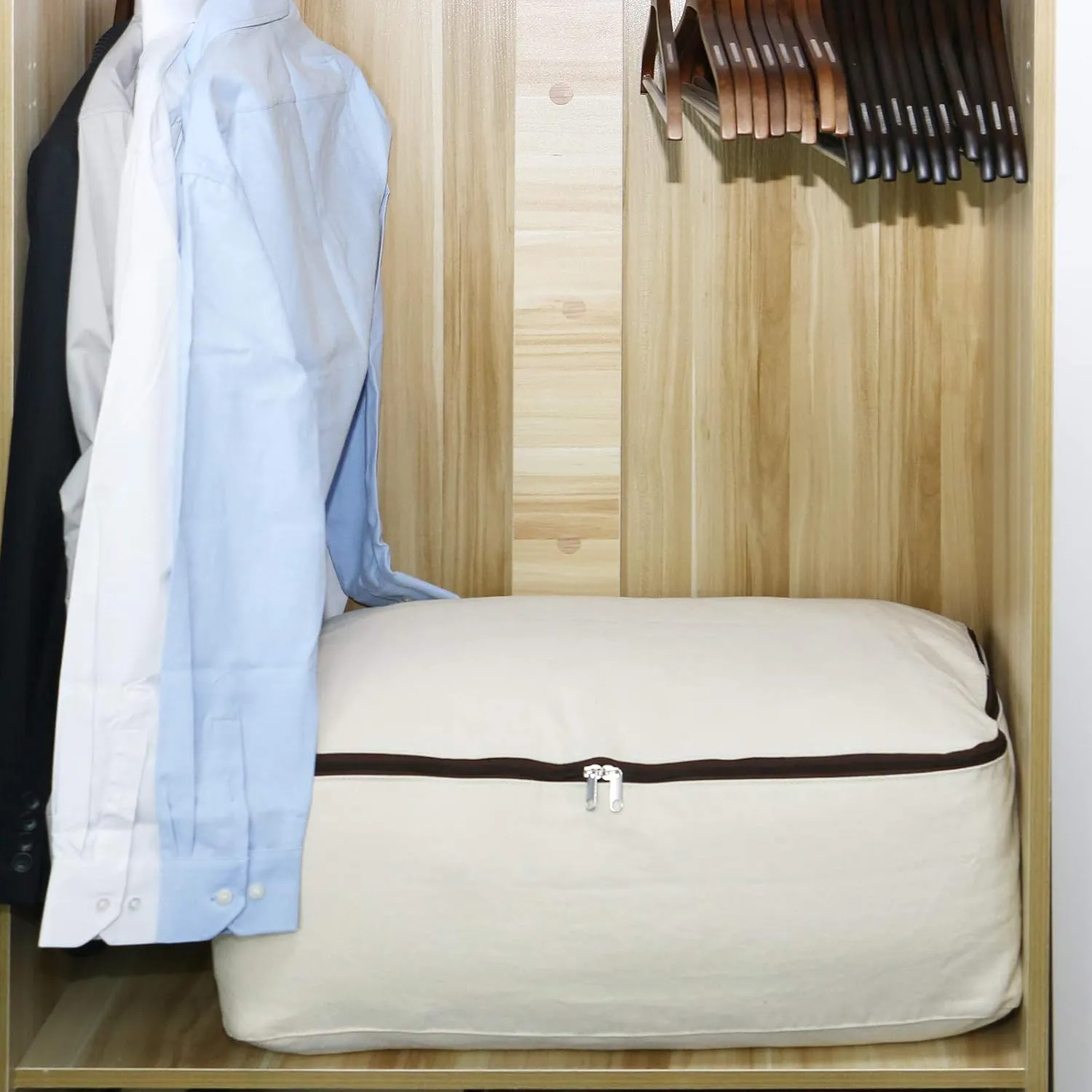2PCS Canvas Storage Bag, 12OZ Thick Soft Breathable Closet Organizer for Beddings, Comforters, Pillows, Blankets, Clothes, 25.618.58.7inch, Beige