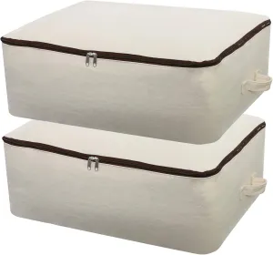 2PCS Canvas Storage Bag, 12OZ Thick Soft Breathable Closet Organizer for Beddings, Comforters, Pillows, Blankets, Clothes, 25.618.58.7inch, Beige
