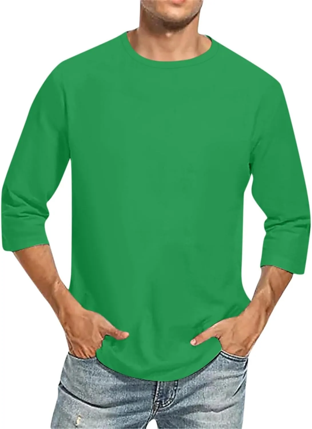 3/4 Sleeve Shirt for Men Solid Color Gradient Prints Crewneck Tops Beach Casual Plus Size Loose Fit T Shirts
