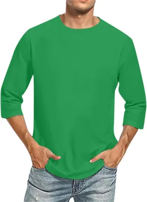 3/4 Sleeve Shirt for Men Solid Color Gradient Prints Crewneck Tops Beach Casual Plus Size Loose Fit T Shirts