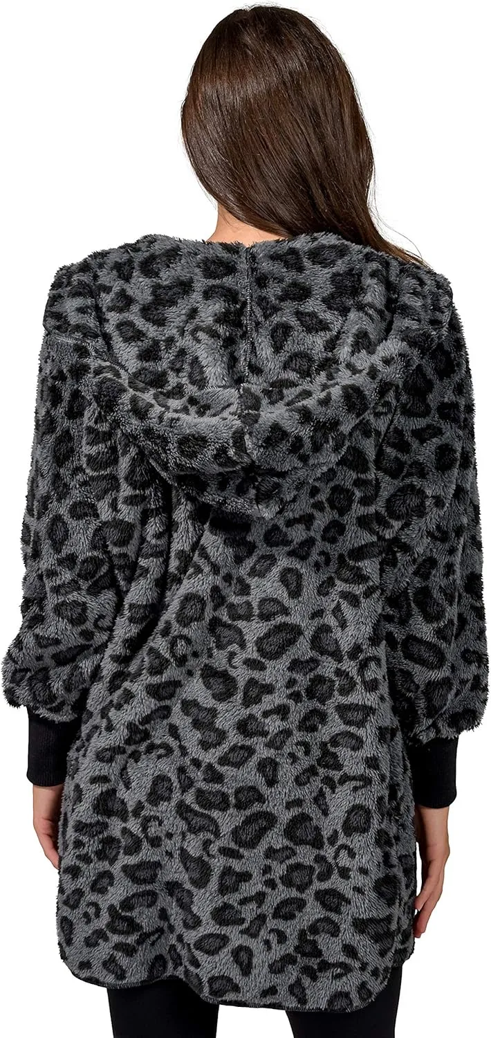 90 Degree By Reflex Ultra Soft Fuzzy Sherpa Hooded Cardigan with Pockets