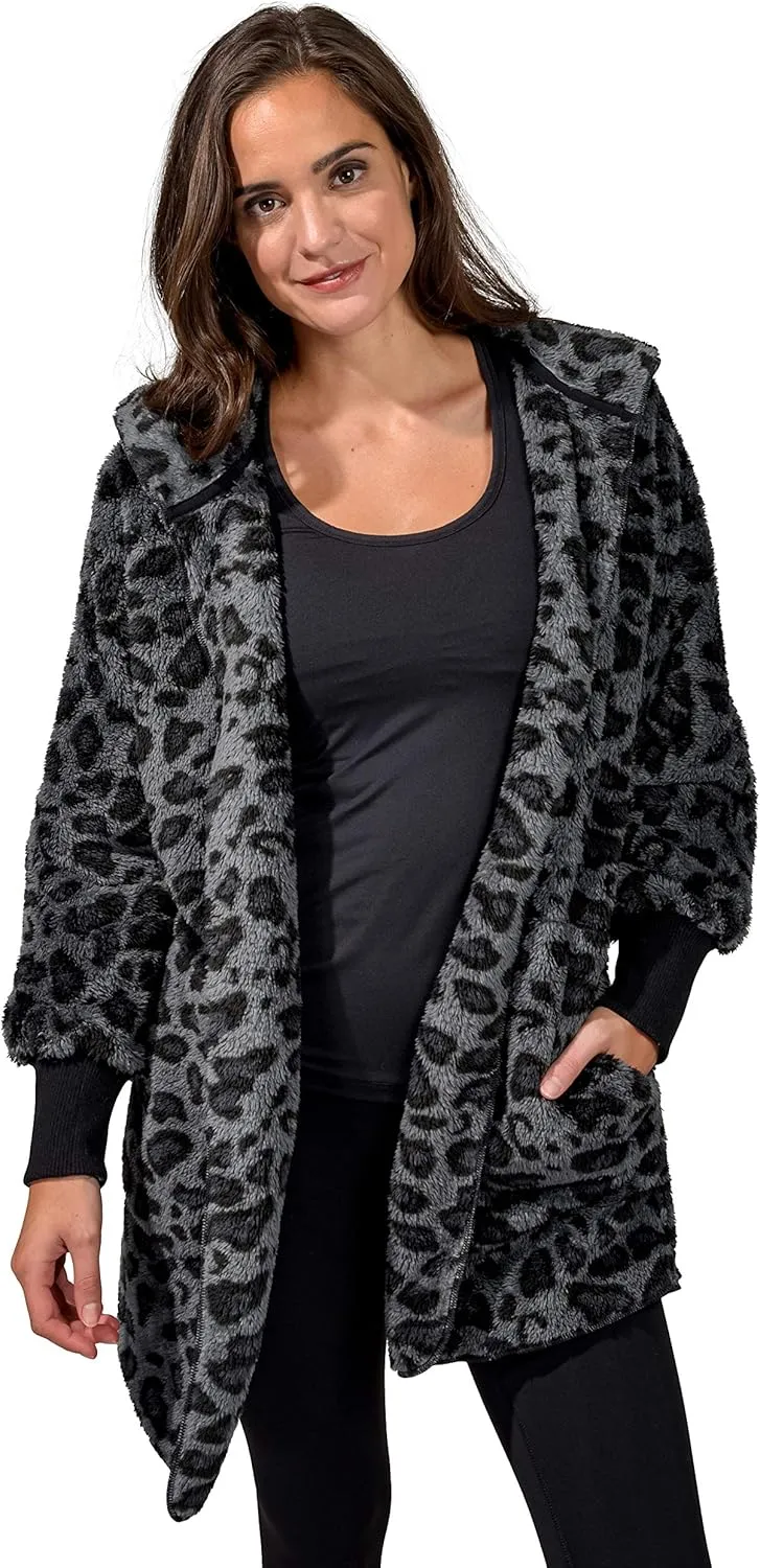 90 Degree By Reflex Ultra Soft Fuzzy Sherpa Hooded Cardigan with Pockets