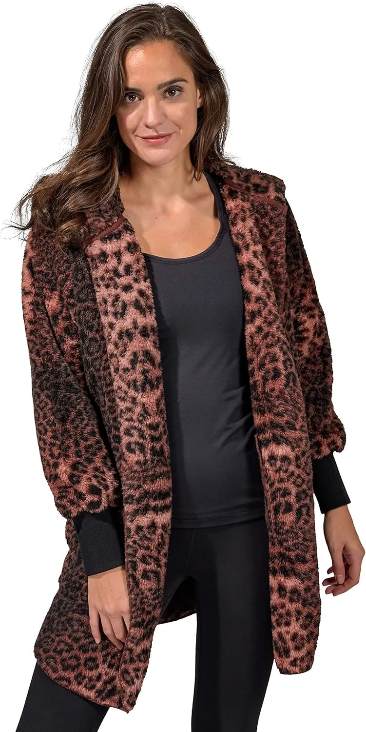 90 Degree By Reflex Ultra Soft Fuzzy Sherpa Hooded Cardigan with Pockets