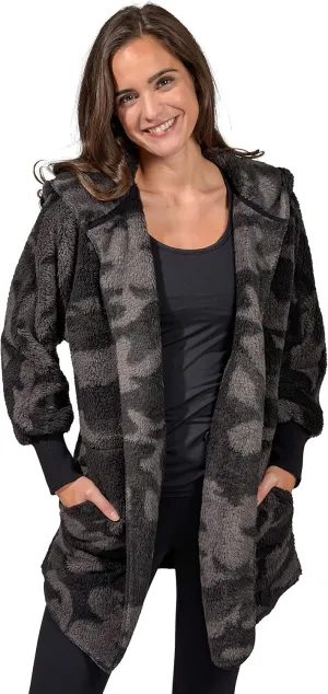 90 Degree By Reflex Ultra Soft Fuzzy Sherpa Hooded Cardigan with Pockets