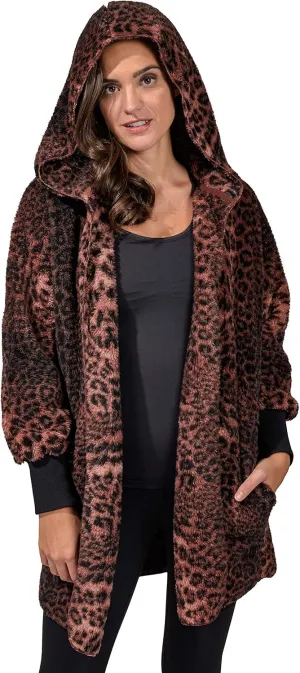 90 Degree By Reflex Ultra Soft Fuzzy Sherpa Hooded Cardigan with Pockets