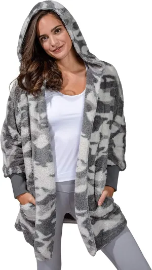 90 Degree By Reflex Ultra Soft Fuzzy Sherpa Hooded Cardigan with Pockets