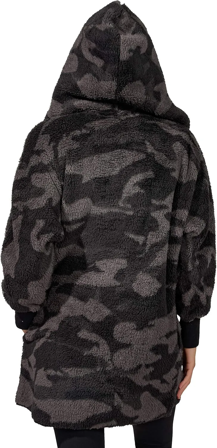 90 Degree By Reflex Ultra Soft Fuzzy Sherpa Hooded Cardigan with Pockets
