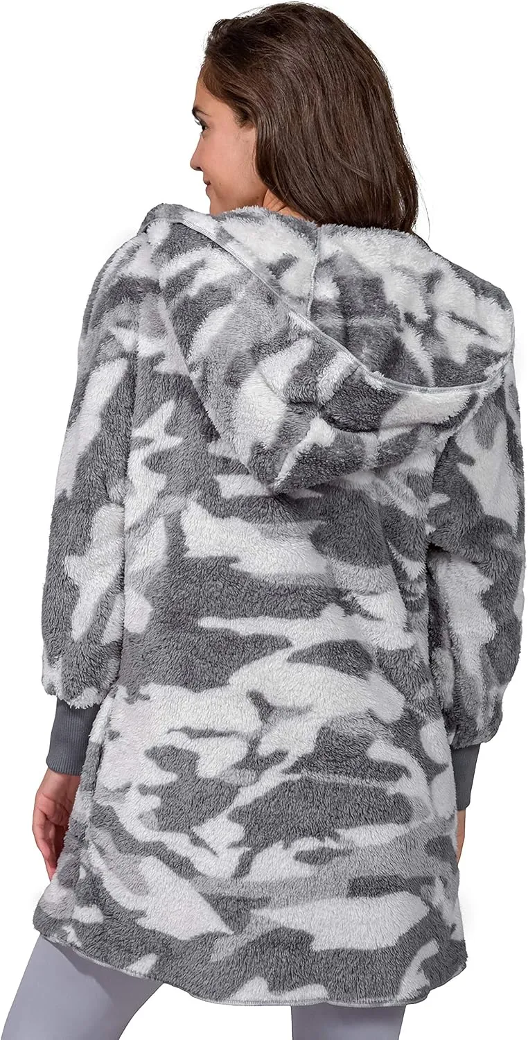 90 Degree By Reflex Ultra Soft Fuzzy Sherpa Hooded Cardigan with Pockets