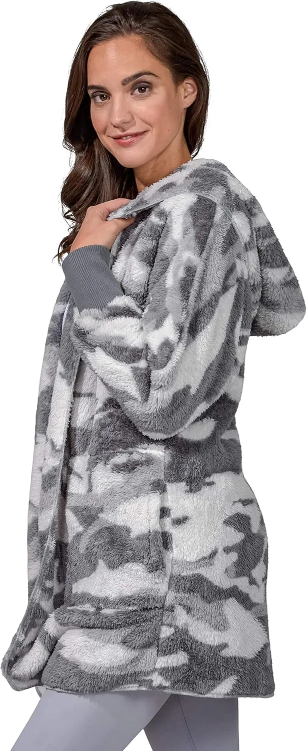 90 Degree By Reflex Ultra Soft Fuzzy Sherpa Hooded Cardigan with Pockets