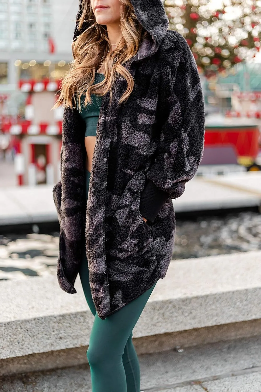 90 Degree By Reflex Ultra Soft Fuzzy Sherpa Hooded Cardigan with Pockets
