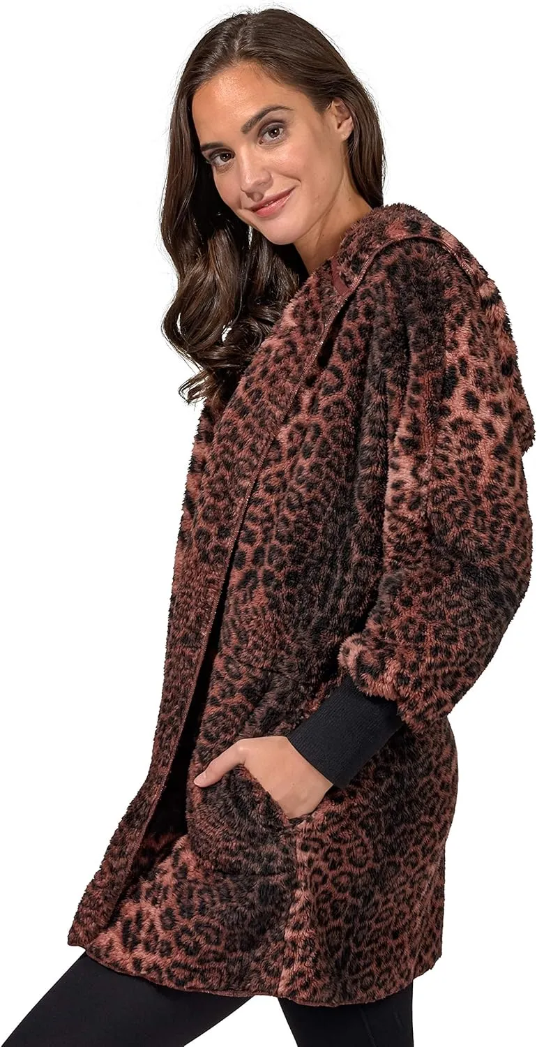 90 Degree By Reflex Ultra Soft Fuzzy Sherpa Hooded Cardigan with Pockets