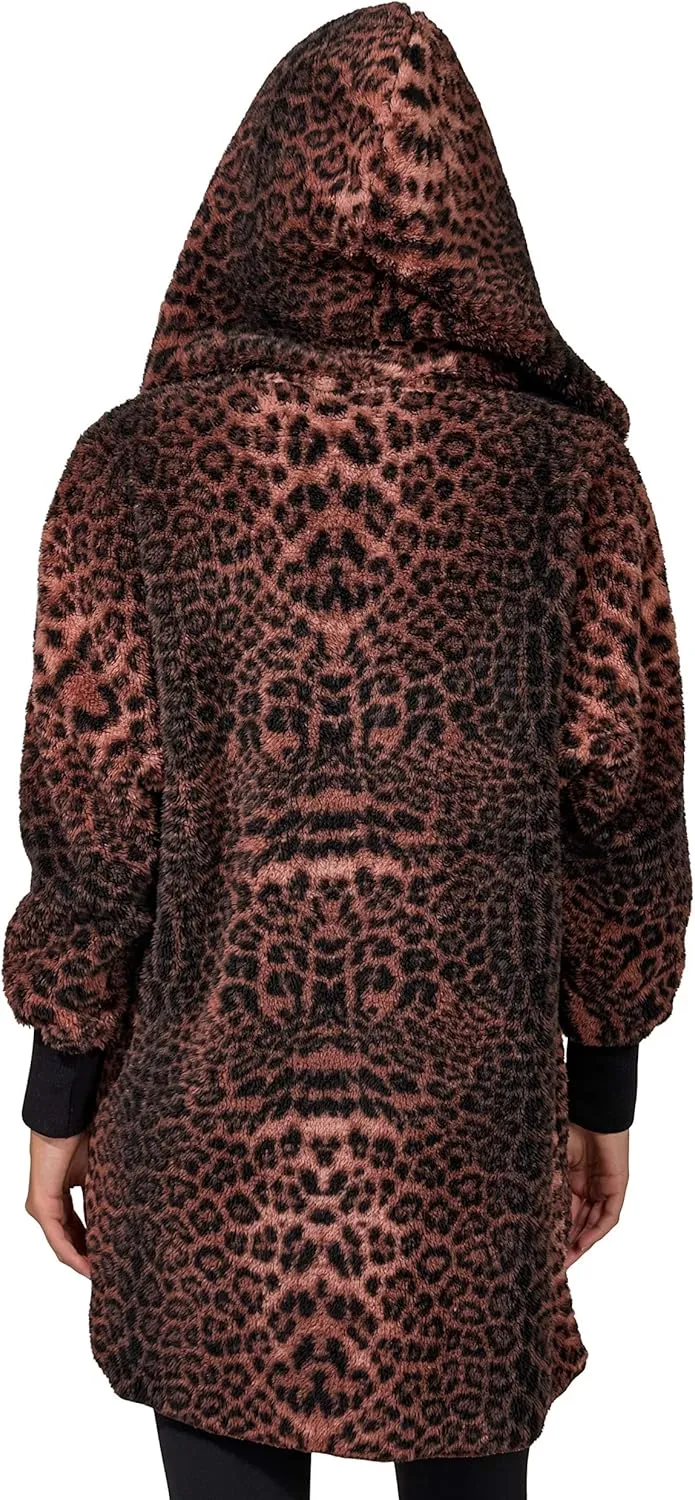 90 Degree By Reflex Ultra Soft Fuzzy Sherpa Hooded Cardigan with Pockets