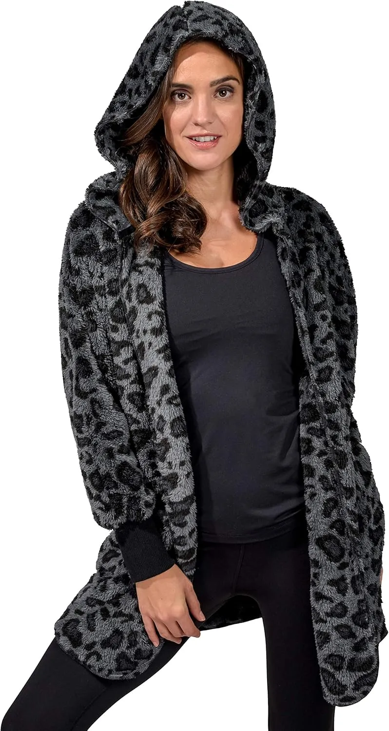 90 Degree By Reflex Ultra Soft Fuzzy Sherpa Hooded Cardigan with Pockets