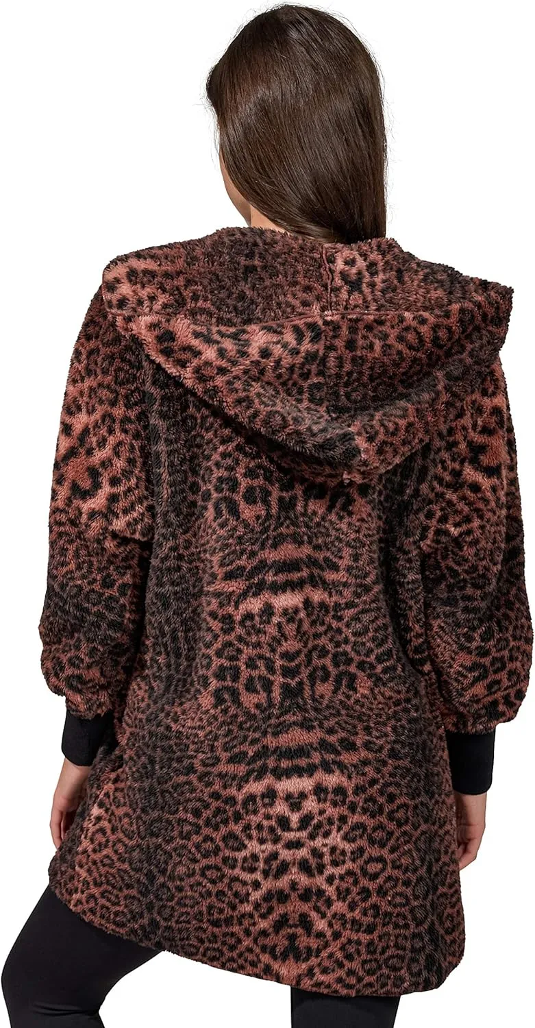 90 Degree By Reflex Ultra Soft Fuzzy Sherpa Hooded Cardigan with Pockets