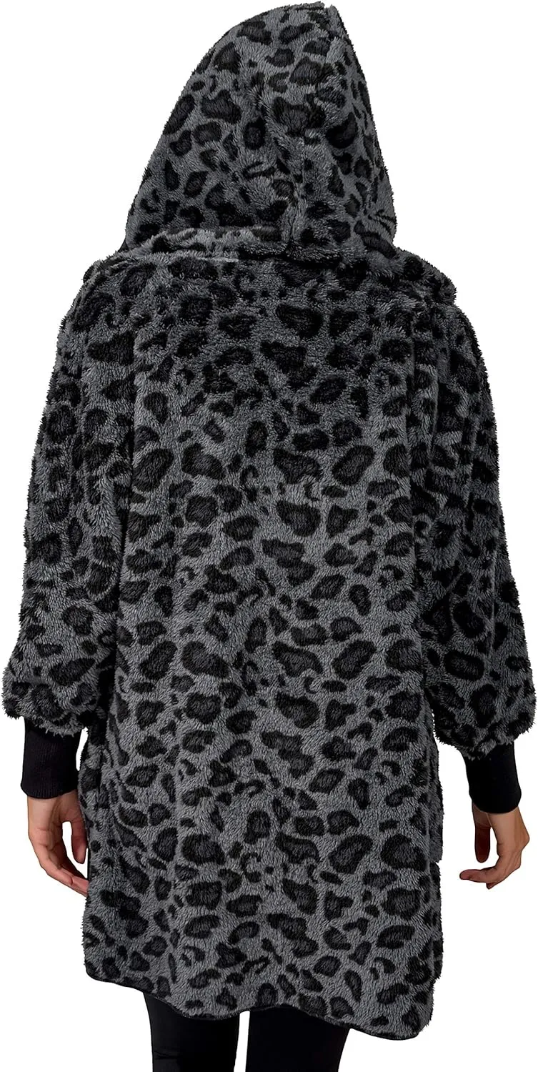90 Degree By Reflex Ultra Soft Fuzzy Sherpa Hooded Cardigan with Pockets