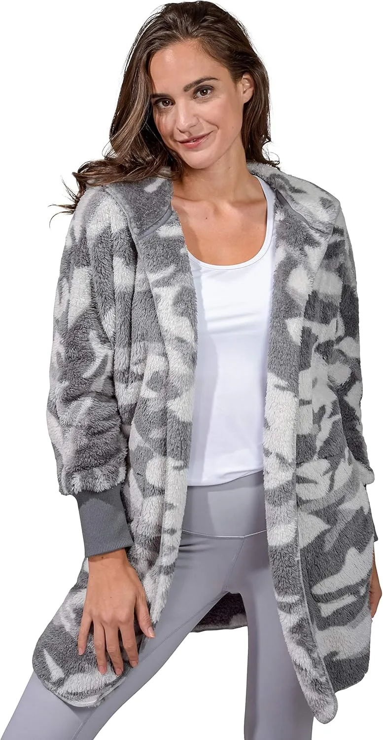 90 Degree By Reflex Ultra Soft Fuzzy Sherpa Hooded Cardigan with Pockets