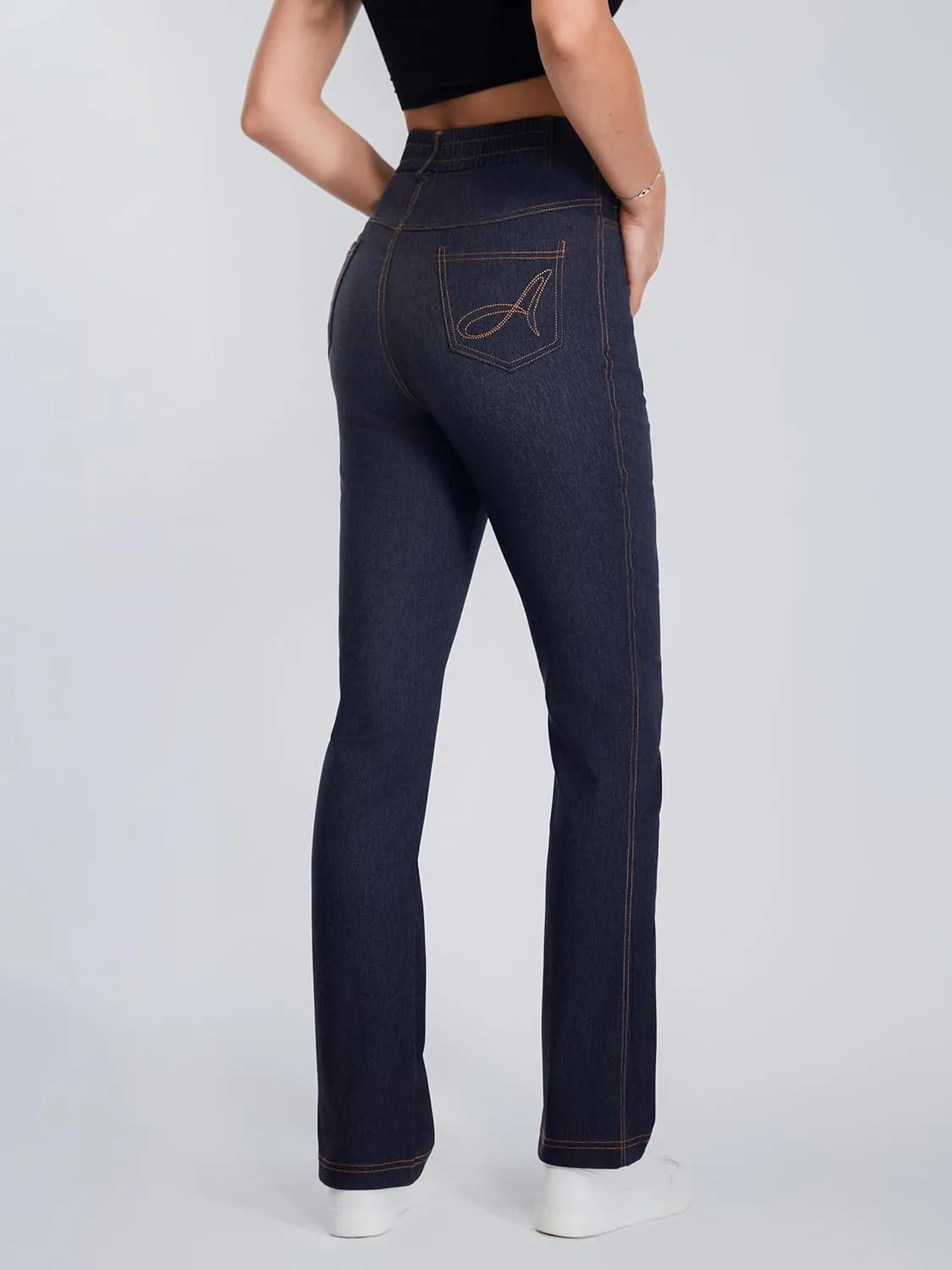 AFITNE Womens High Waisted Stretchy Pull On Flare Jeans Trendy Fashion Cute Bootcut Denim Like Jeggings