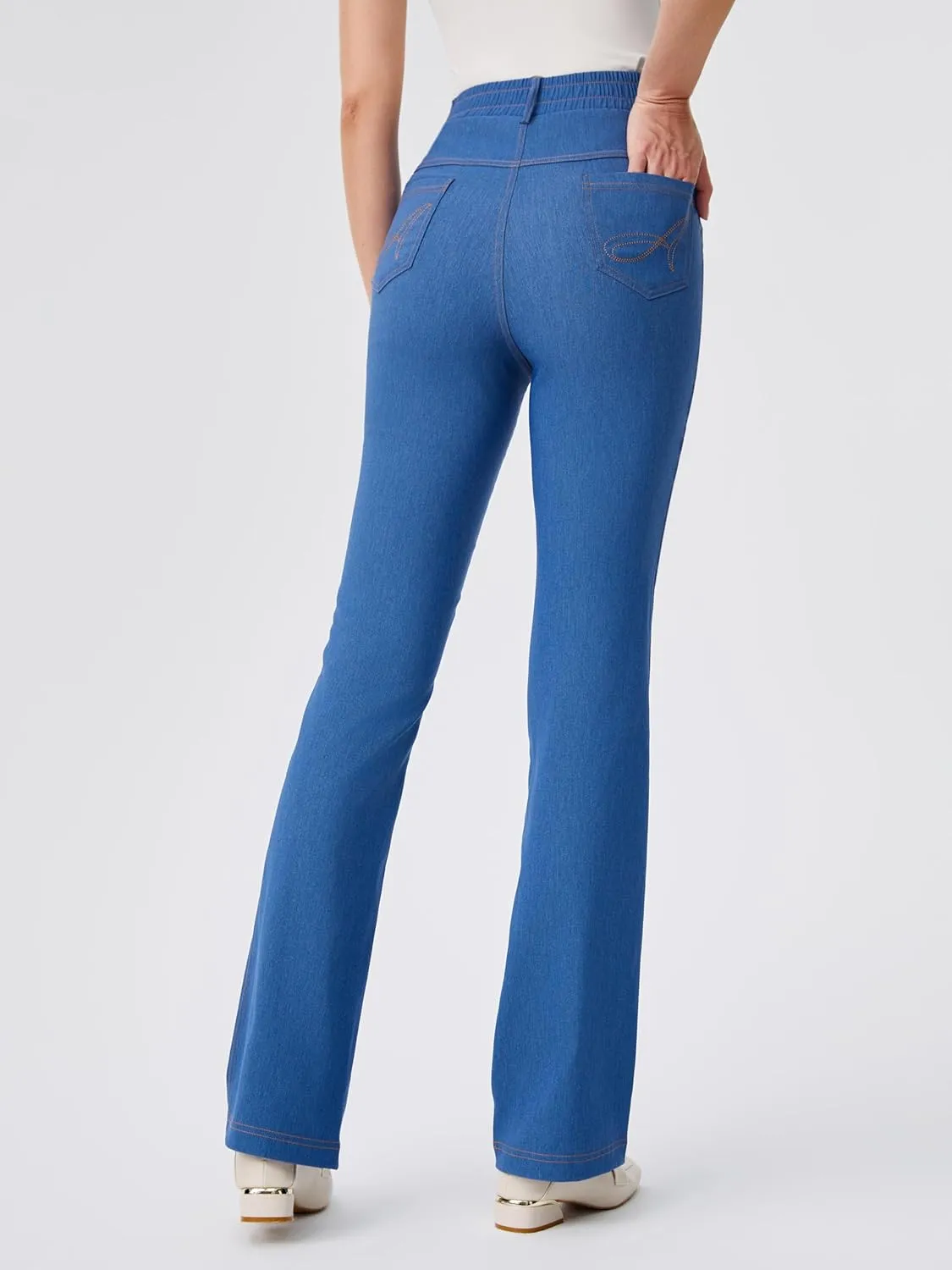 AFITNE Womens High Waisted Stretchy Pull On Flare Jeans Trendy Fashion Cute Bootcut Denim Like Jeggings