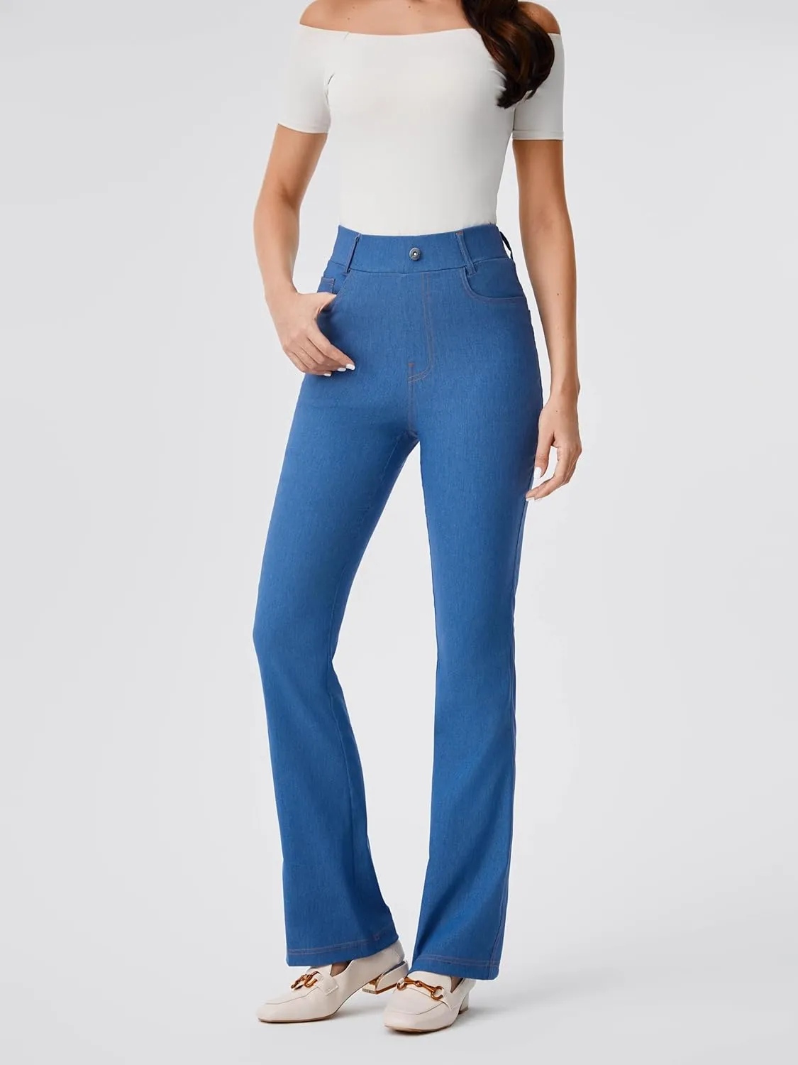 AFITNE Womens High Waisted Stretchy Pull On Flare Jeans Trendy Fashion Cute Bootcut Denim Like Jeggings