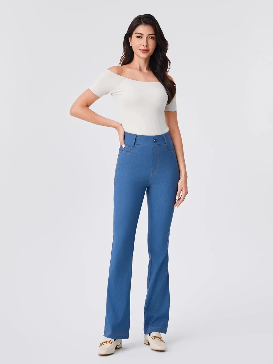 AFITNE Womens High Waisted Stretchy Pull On Flare Jeans Trendy Fashion Cute Bootcut Denim Like Jeggings
