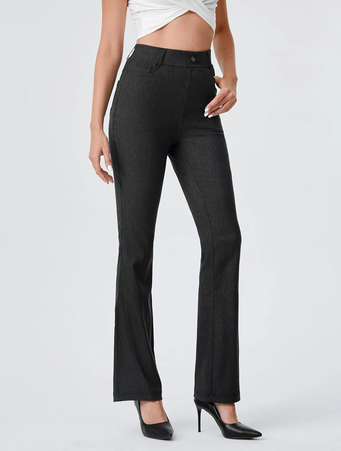 AFITNE Womens High Waisted Stretchy Pull On Flare Jeans Trendy Fashion Cute Bootcut Denim Like Jeggings