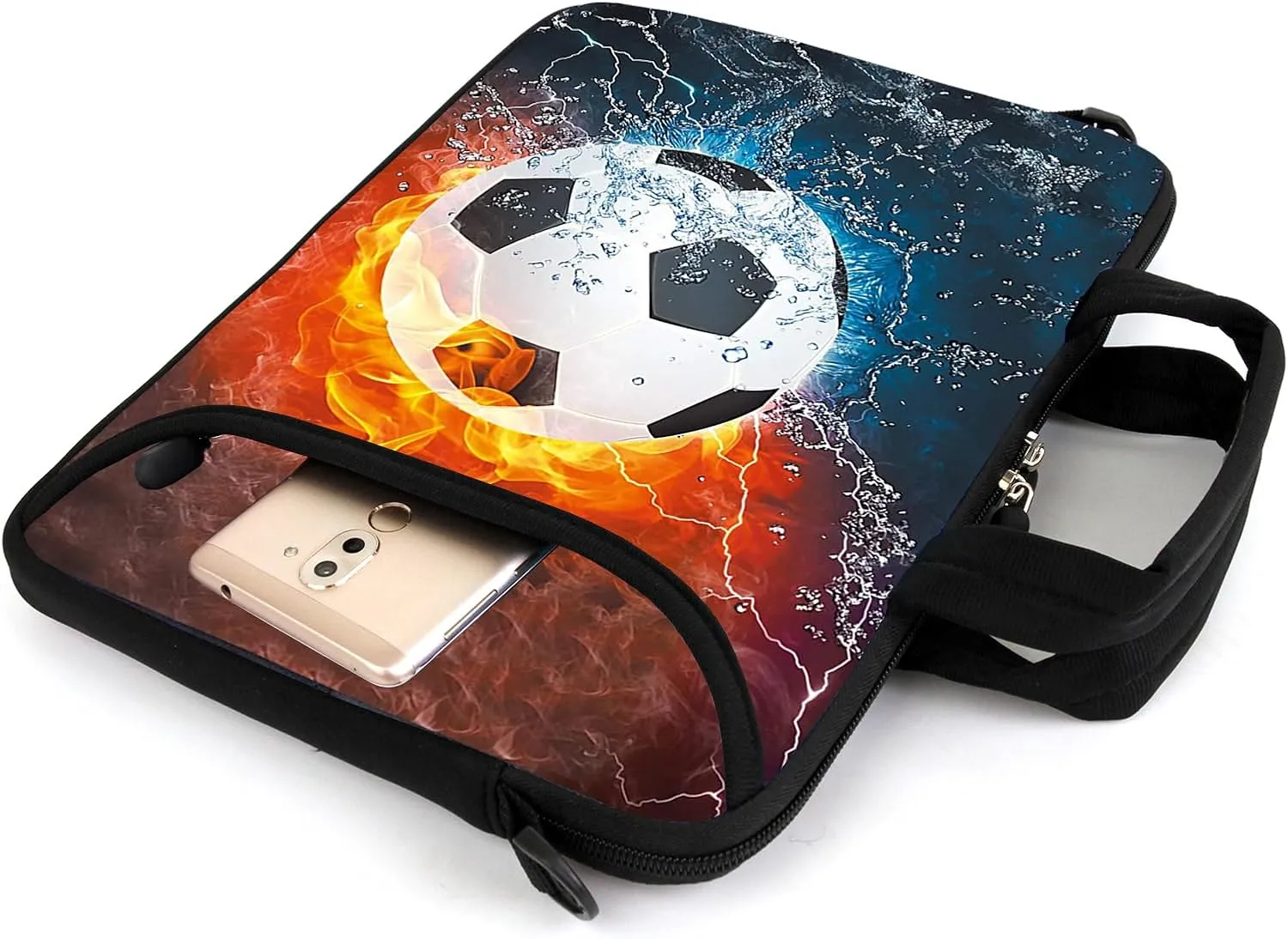 AMARY 17" Laptop Shoulder Bag Carrying Case Adjustable shoulder straps, comfortable handle, front pocket for storing mouse (Soccer)