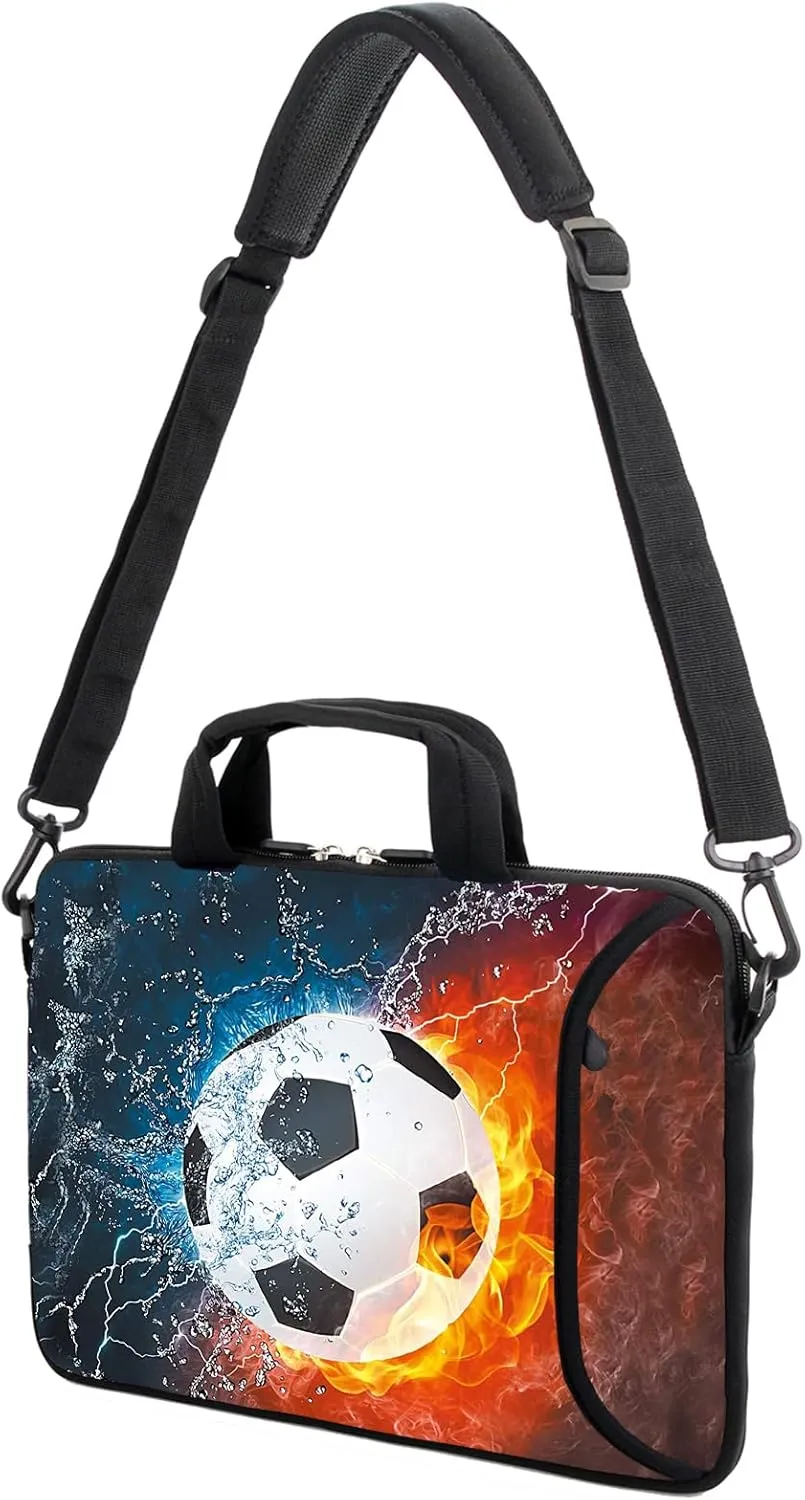 AMARY 17" Laptop Shoulder Bag Carrying Case Adjustable shoulder straps, comfortable handle, front pocket for storing mouse (Soccer)