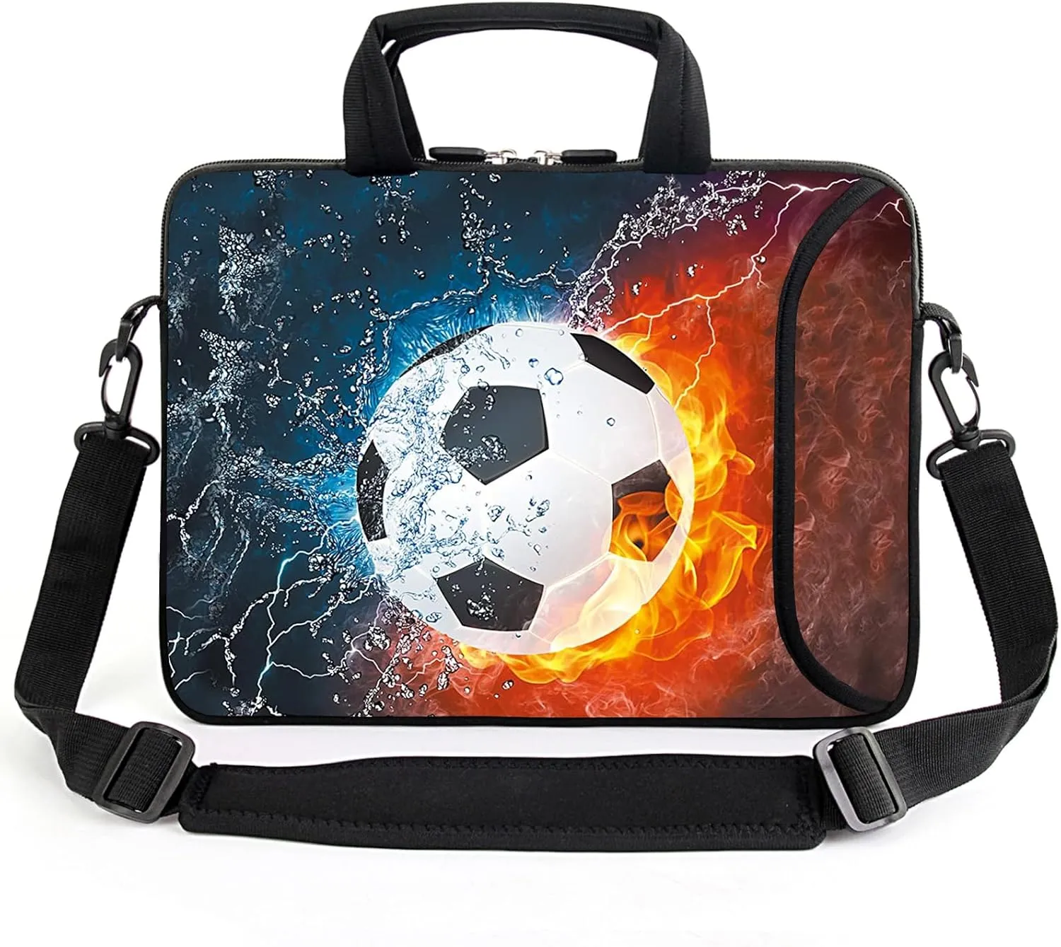AMARY 17" Laptop Shoulder Bag Carrying Case Adjustable shoulder straps, comfortable handle, front pocket for storing mouse (Soccer)