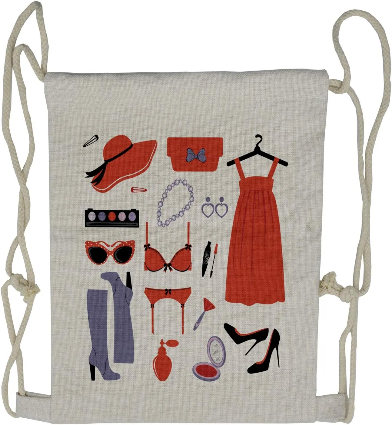 Ambesonne Heels and Dresses Drawstring Backpack, Women Garment, Sackpack Bag