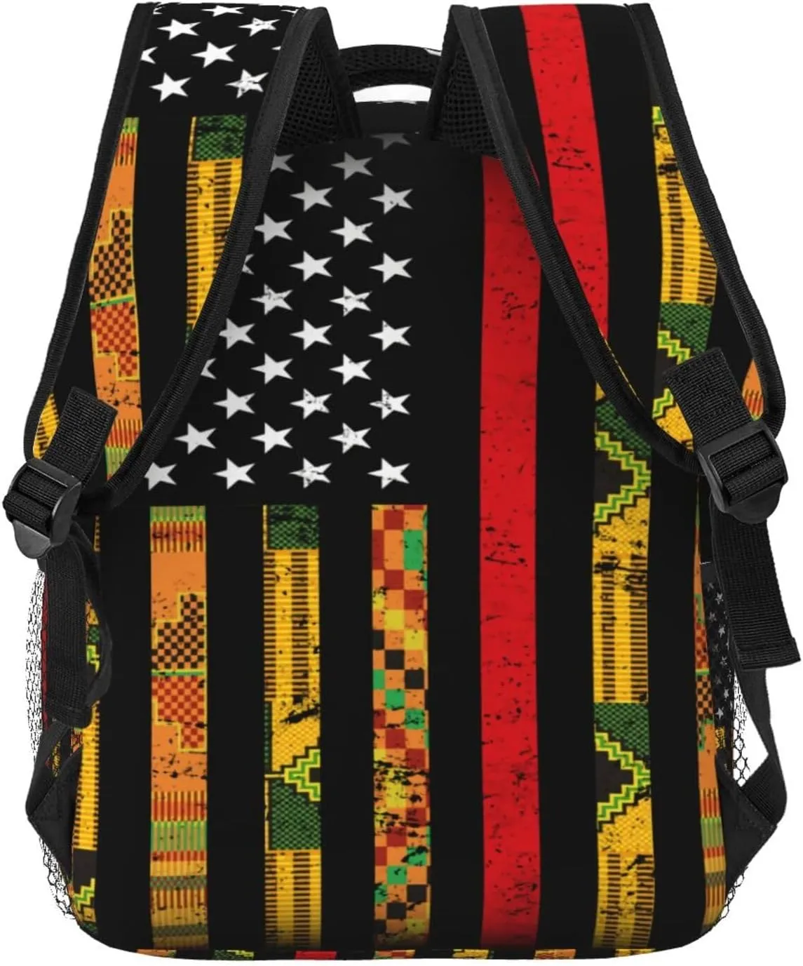 American Flag African Kente Backpack Casual Laptop Backpack Double Shoulder Bag Lightweight Backpack For Women Men Travel