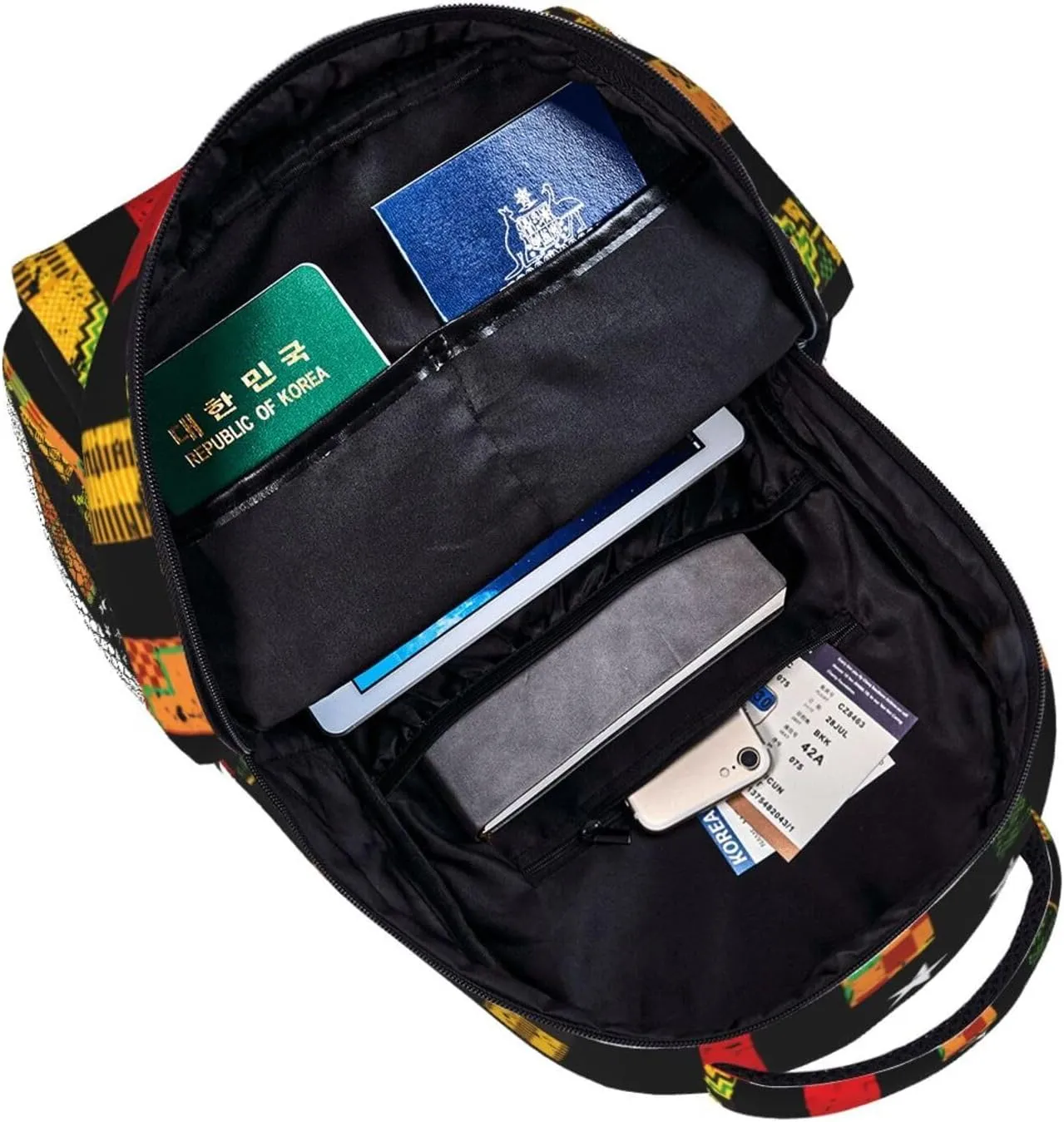 American Flag African Kente Backpack Casual Laptop Backpack Double Shoulder Bag Lightweight Backpack For Women Men Travel