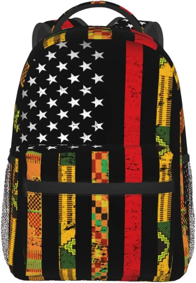 American Flag African Kente Backpack Casual Laptop Backpack Double Shoulder Bag Lightweight Backpack For Women Men Travel