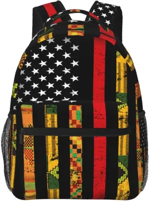 American Flag African Kente Backpack Casual Laptop Backpack Double Shoulder Bag Lightweight Backpack For Women Men Travel