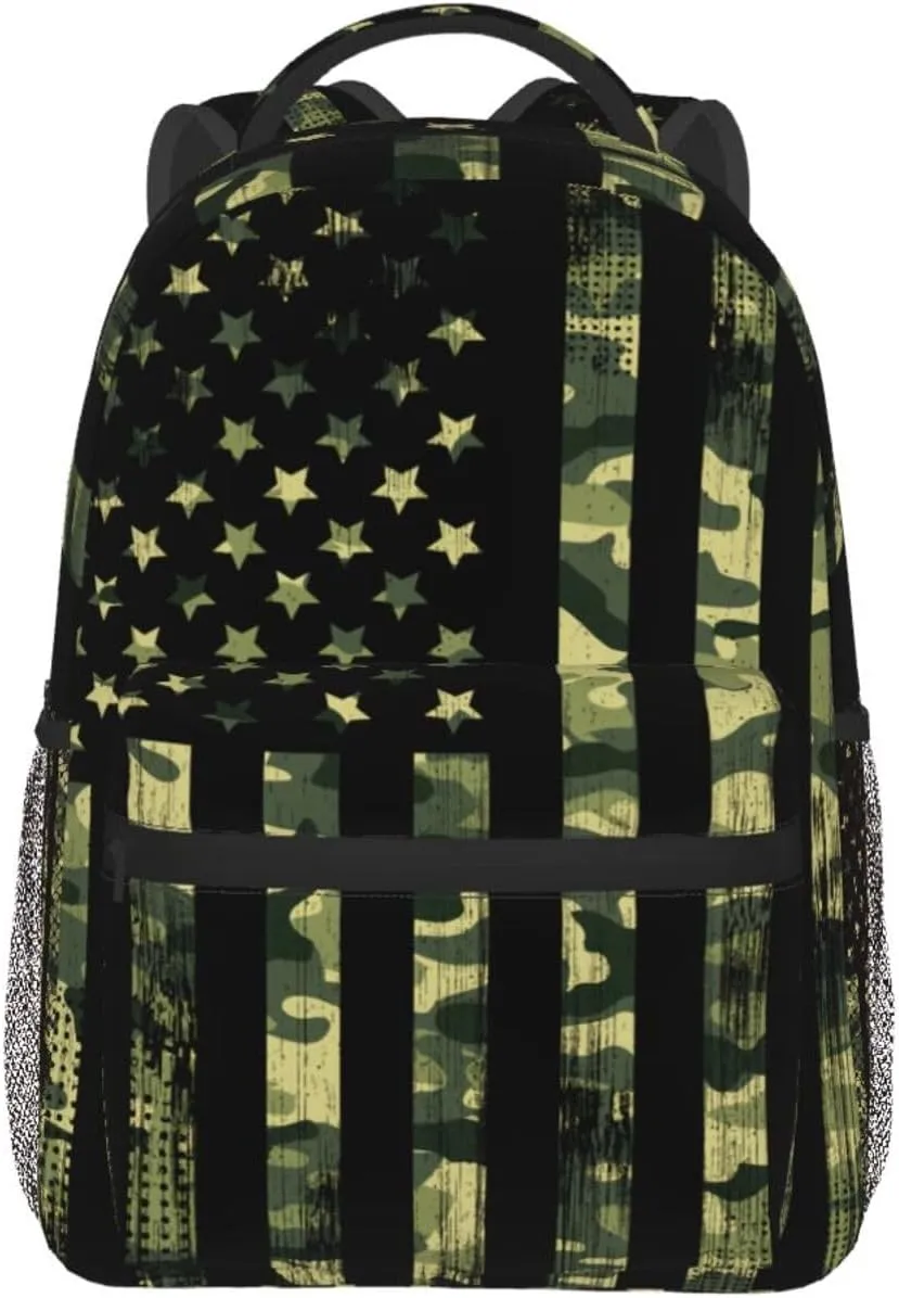 American Flag Camouflage Backpack Casual Laptop Backpack Double Shoulder Bag Lightweight Backpack For Women Men Travel