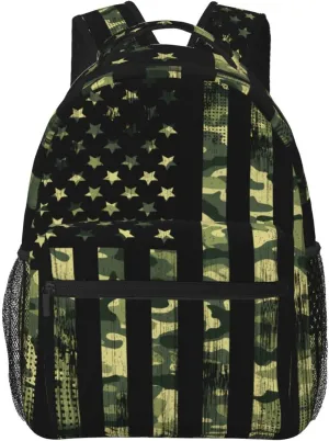 American Flag Camouflage Backpack Casual Laptop Backpack Double Shoulder Bag Lightweight Backpack For Women Men Travel