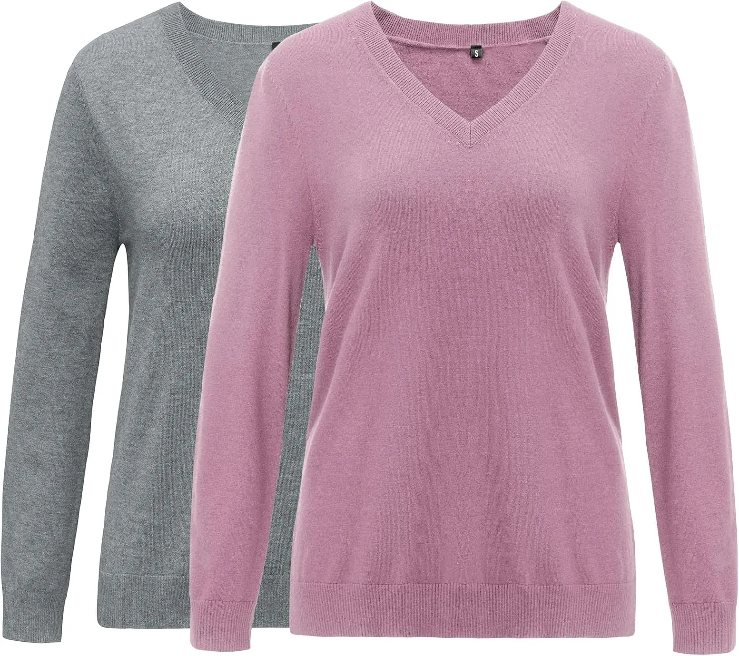 Arach&Cloz 2 Pack Womens Sweaters 2024 Lightweight Soft V Neck Long Sleeve Fall Tops Fashion Clothes Casual Shirts Pullover