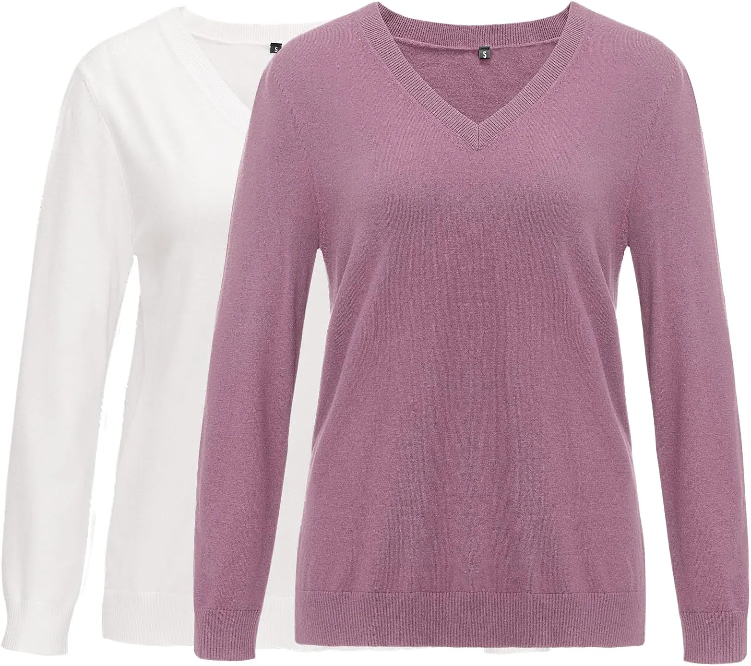 Arach&Cloz 2 Pack Womens Sweaters 2024 Lightweight Soft V Neck Long Sleeve Fall Tops Fashion Clothes Casual Shirts Pullover