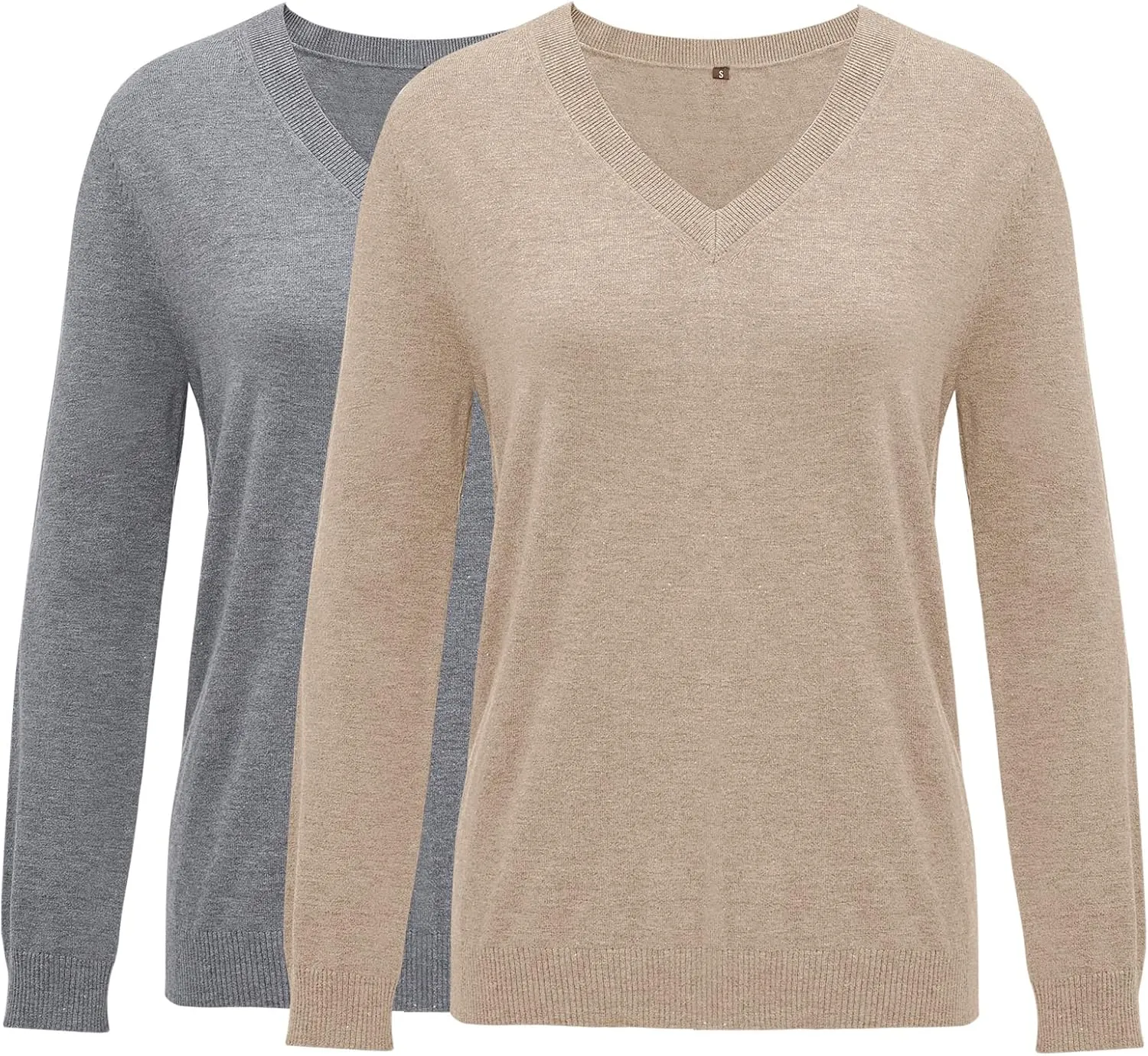 Arach&Cloz 2 Pack Womens Sweaters 2024 Lightweight Soft V Neck Long Sleeve Fall Tops Fashion Clothes Casual Shirts Pullover